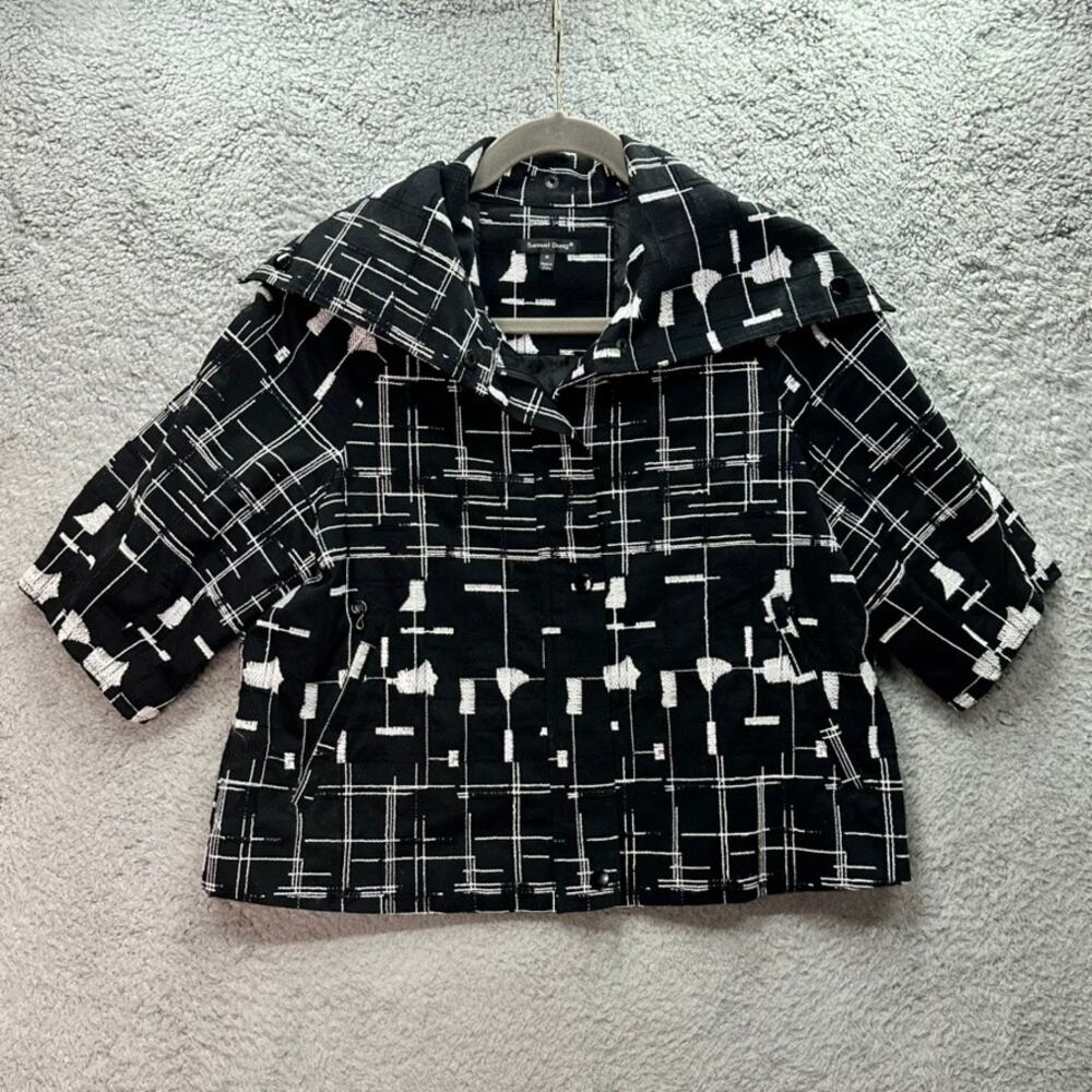 Samuel Dong Women's Medium Crop Jacket Black White Abstract Pattern 3/4‎ Sleeves